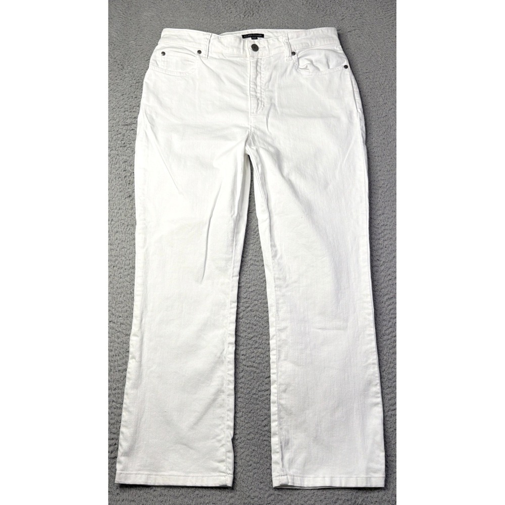 Eileen Fisher Jeans Womens 8 White Denim Straight Mid Rise Organic Cotton Blend